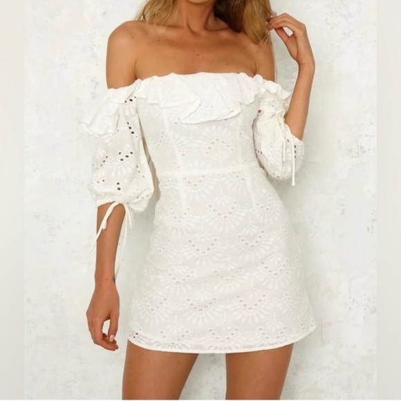 superdown Dresses & Skirts - Superdown Revolve Off-Shoulder White Eyelet Dress